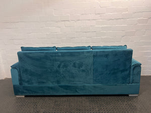 Turquoise Custom Made Soft Suede Three Seater Couch - REDUCED