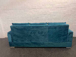 Turquoise Custom Made Soft Suede Three Seater Couch - REDUCED