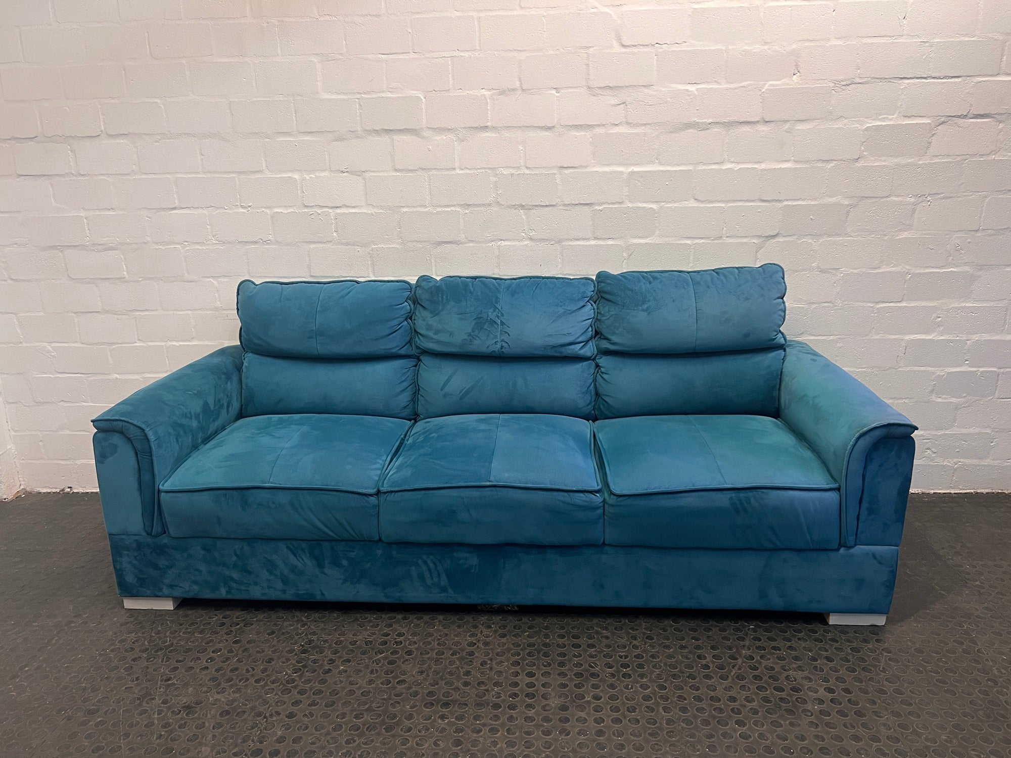 Turquoise Custom Made Soft Suede Three Seater Couch - REDUCED