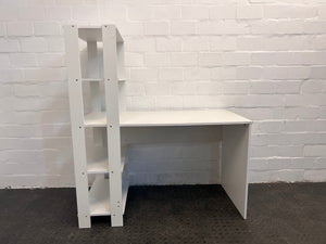 White Office Desk with Four Tier Bookshelf