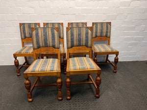 Solid Wooden Striped Seat Dining Chairs with Turned Legs