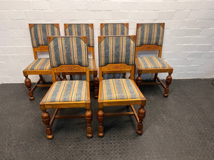 Solid Wooden Striped Seat Dining Chairs with Turned Legs