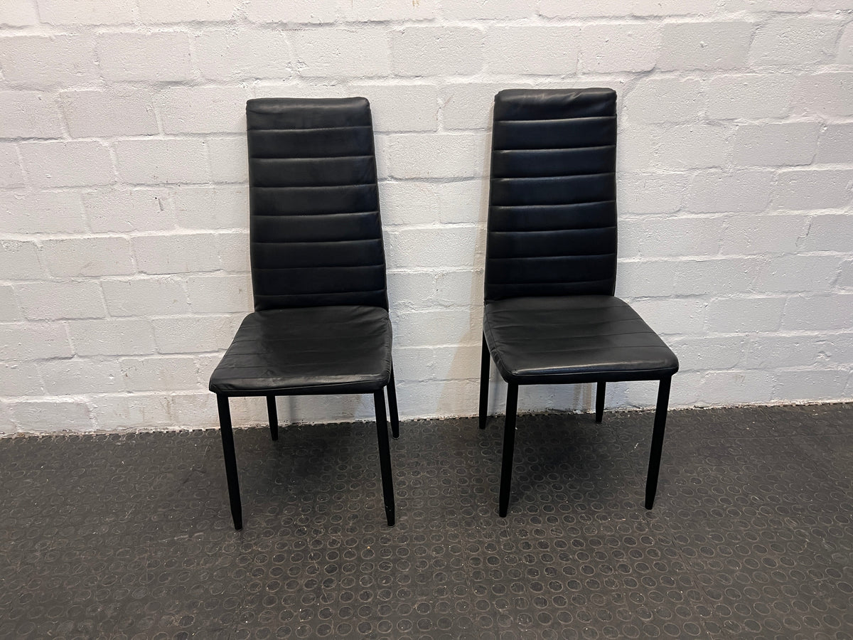 Black Pleather Ribbed High Back Dining Chair - PRICE DROP