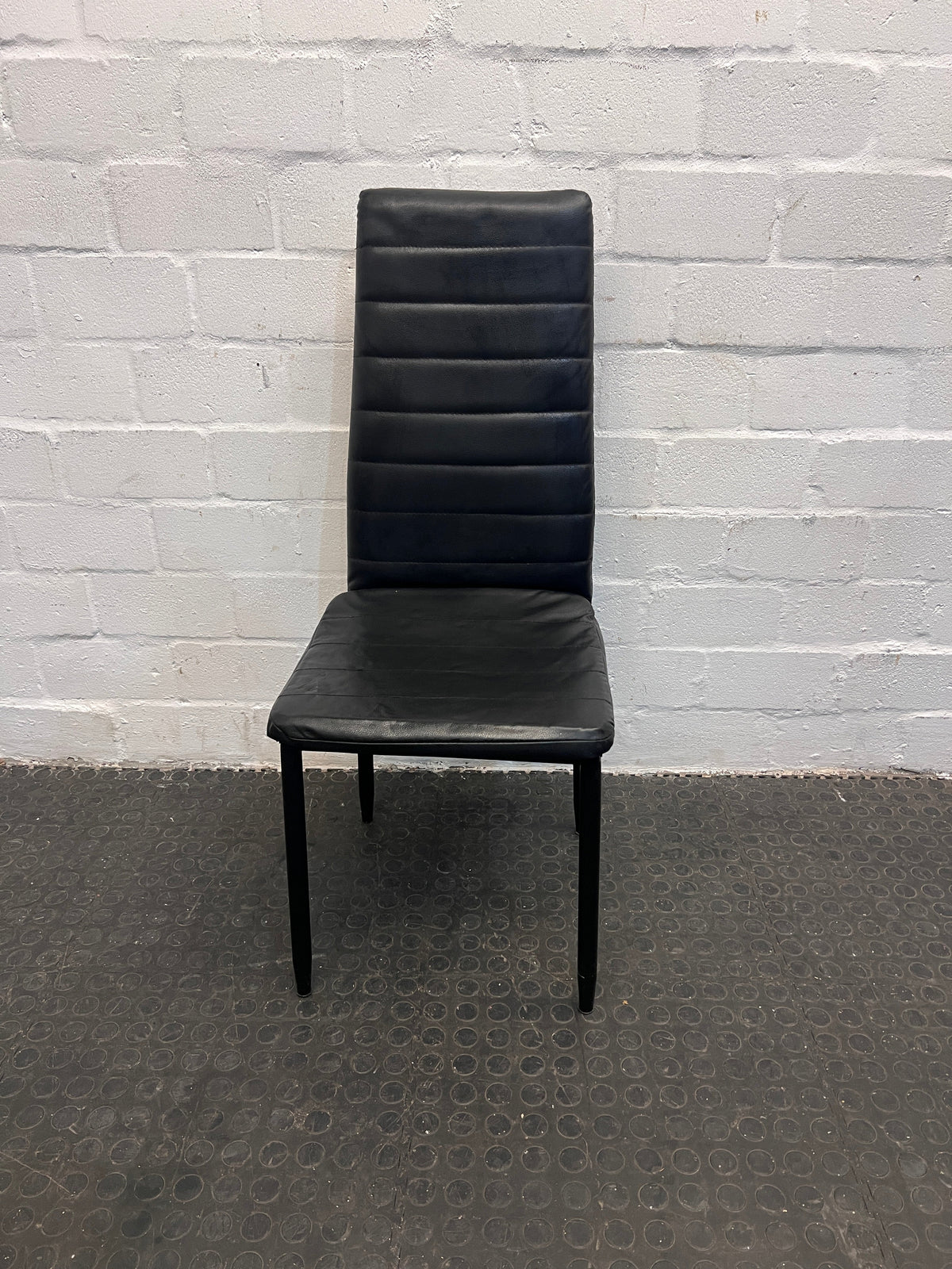 Black Pleather Ribbed High Back Dining Chair - PRICE DROP