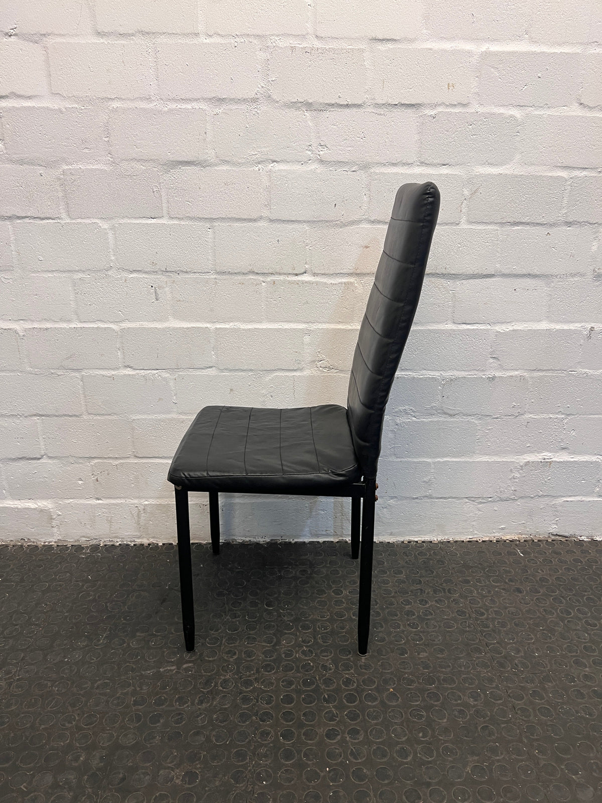 Black Pleather Ribbed High Back Dining Chair - PRICE DROP