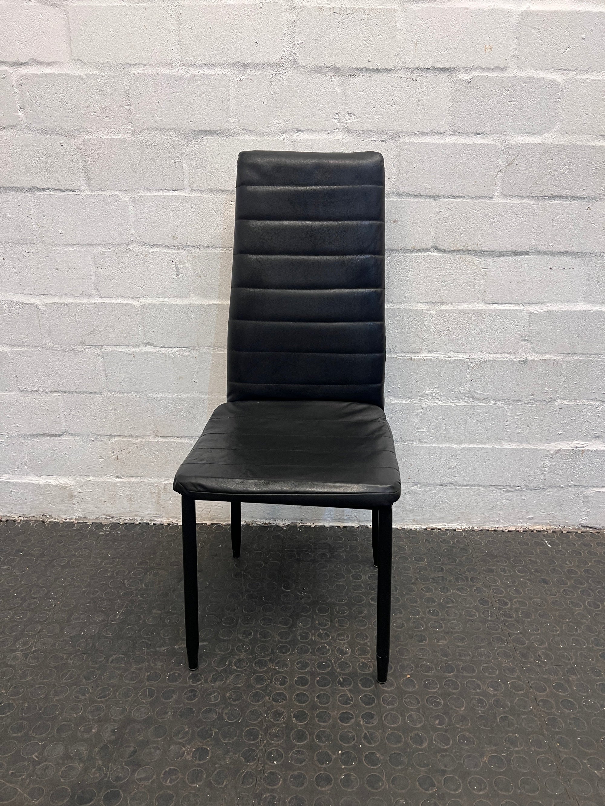 Black Pleather Ribbed High Back Dining Chair