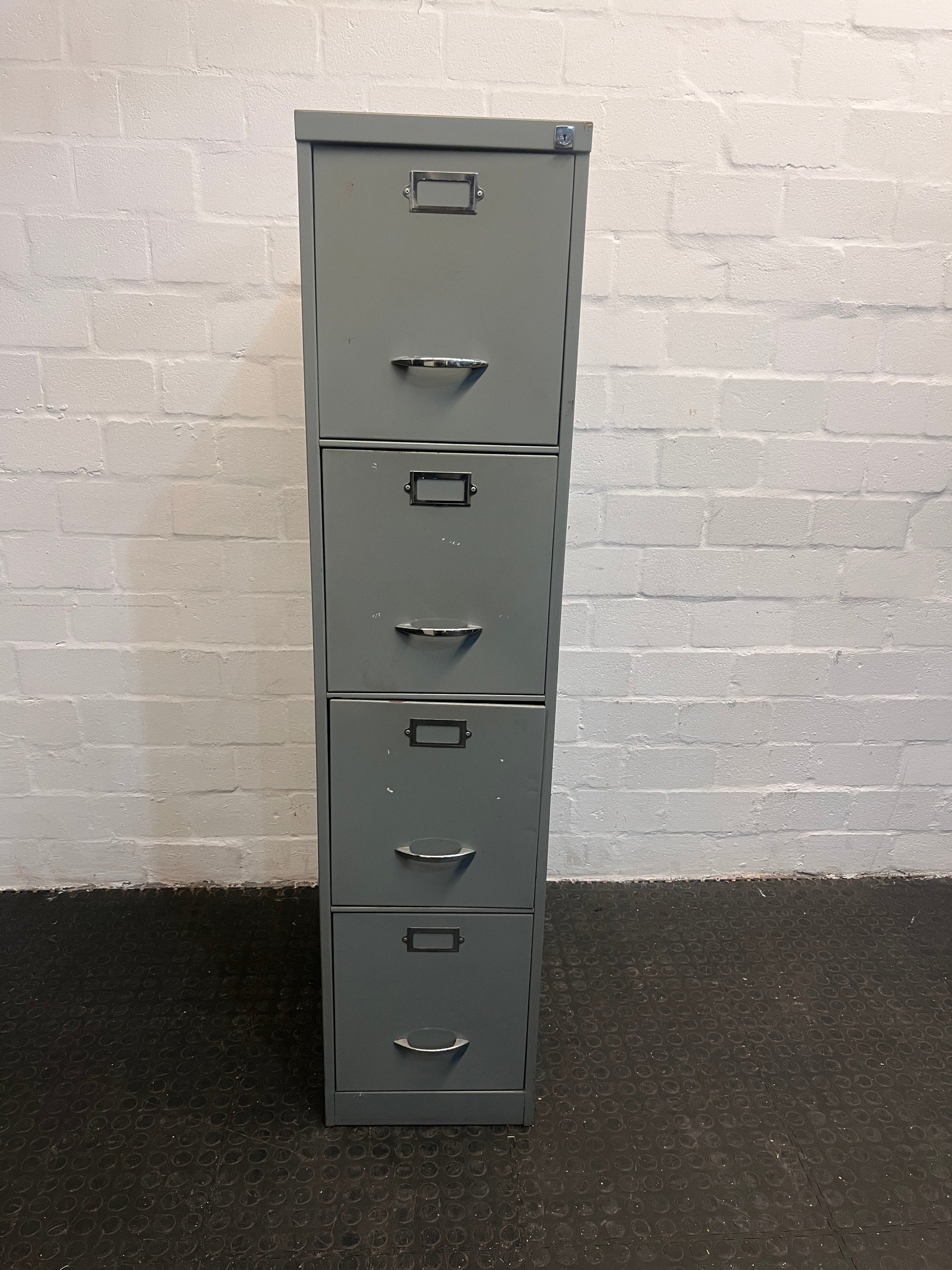 Grey Four Drawer Steel Filing Cabinet (Rusted)