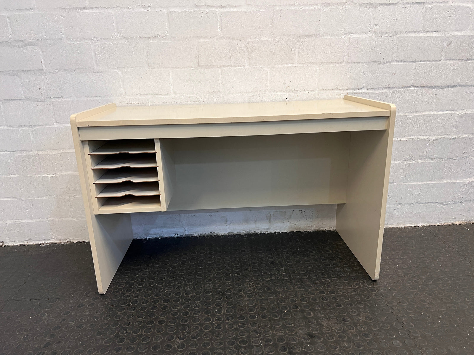 Simple White Office Desk with Filing Tray