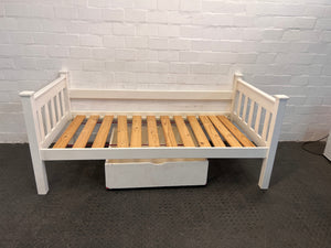 White Wooden Single Bed Frame with a Storage Drawer (RHS Cot Side) - REDUCED