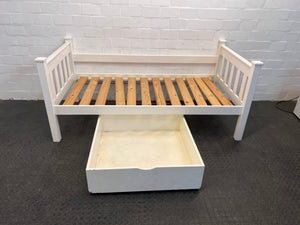 White Wooden Single Bed Frame with a Storage Drawer (RHS Cot Side) - REDUCED