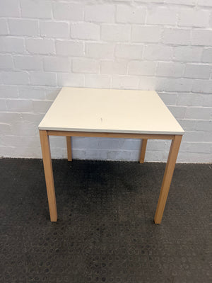 Square White Top Dining Table with Wooden Legs (80cm x 80cm) - REDUCED