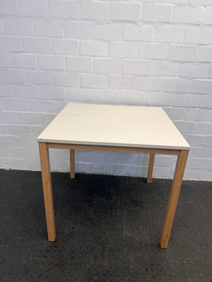 Square White Top Dining Table with Wooden Legs (80cm x 80cm) - REDUCED