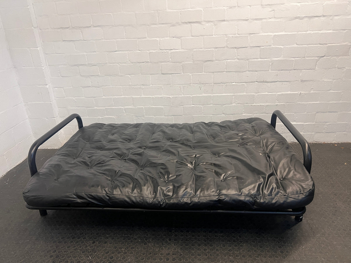 Black Pleather Steel Framed Sleeper Couch (Converts to Double Bed)