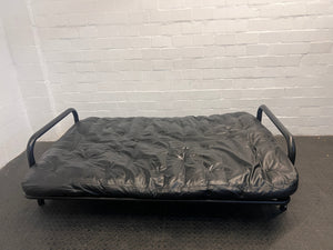 Black Pleather Steel Framed Sleeper Couch (Converts to Double Bed)