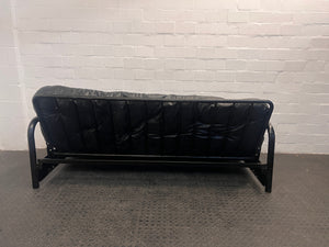 Black Pleather Steel Framed Sleeper Couch (Converts to Double Bed)