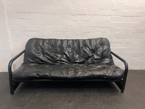 Black Pleather Steel Framed Sleeper Couch (Converts to Double Bed)