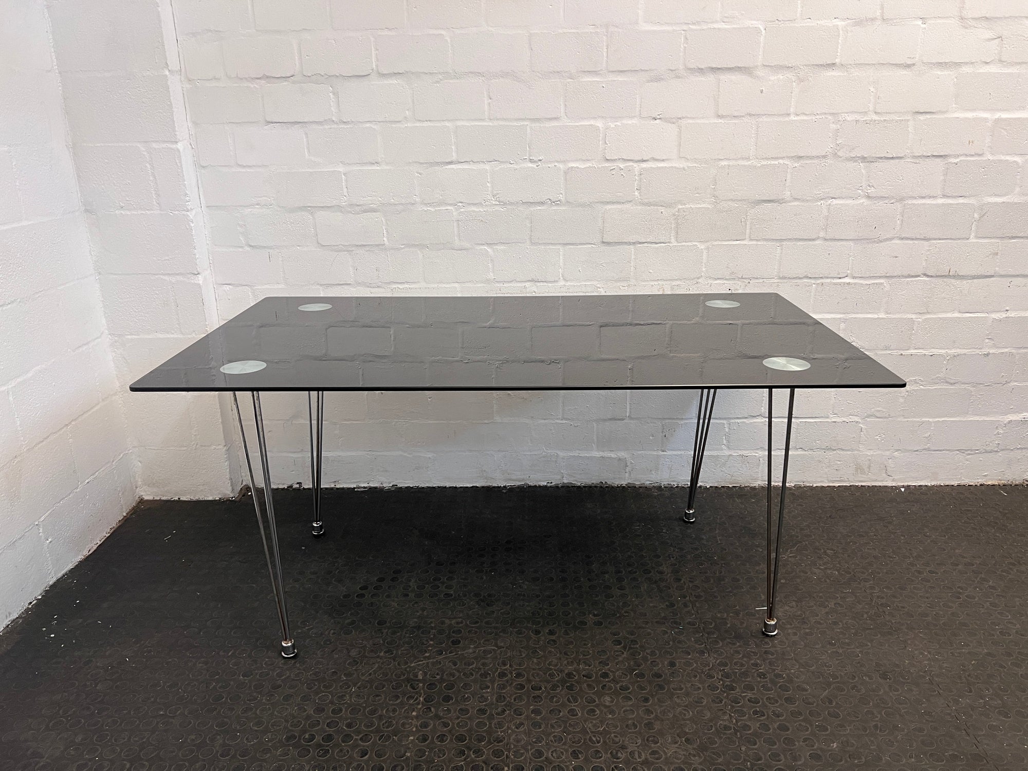 Black Tempered Glass Dining Table with Steel Legs