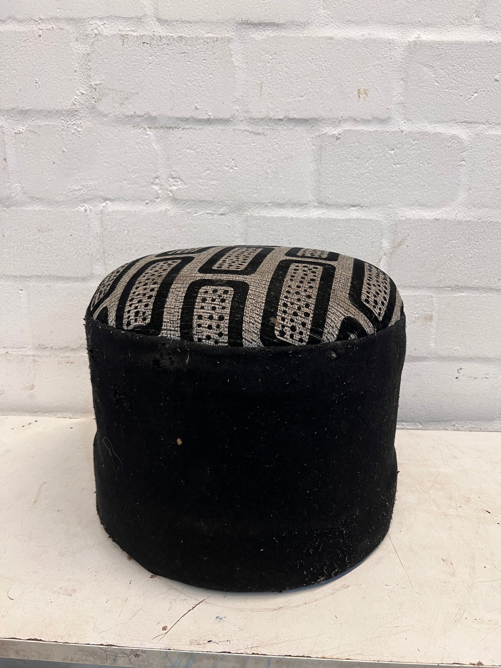 Black & Grey Round Printed Ottoman - PRICE DROP