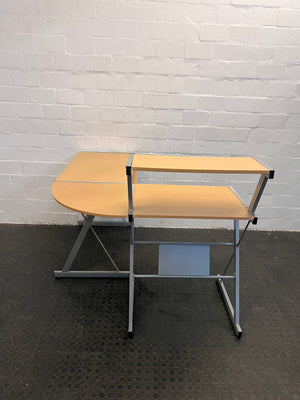 Light Wood Print Steel Framed L-Shaped Desk with Keyboard Tray and Printer Shelf