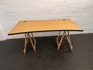 Light Wood Print Trestle Desk