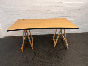 Light Wood Print Trestle Desk