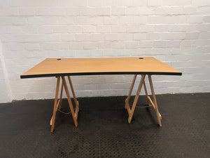 Light Wood Print Trestle Desk