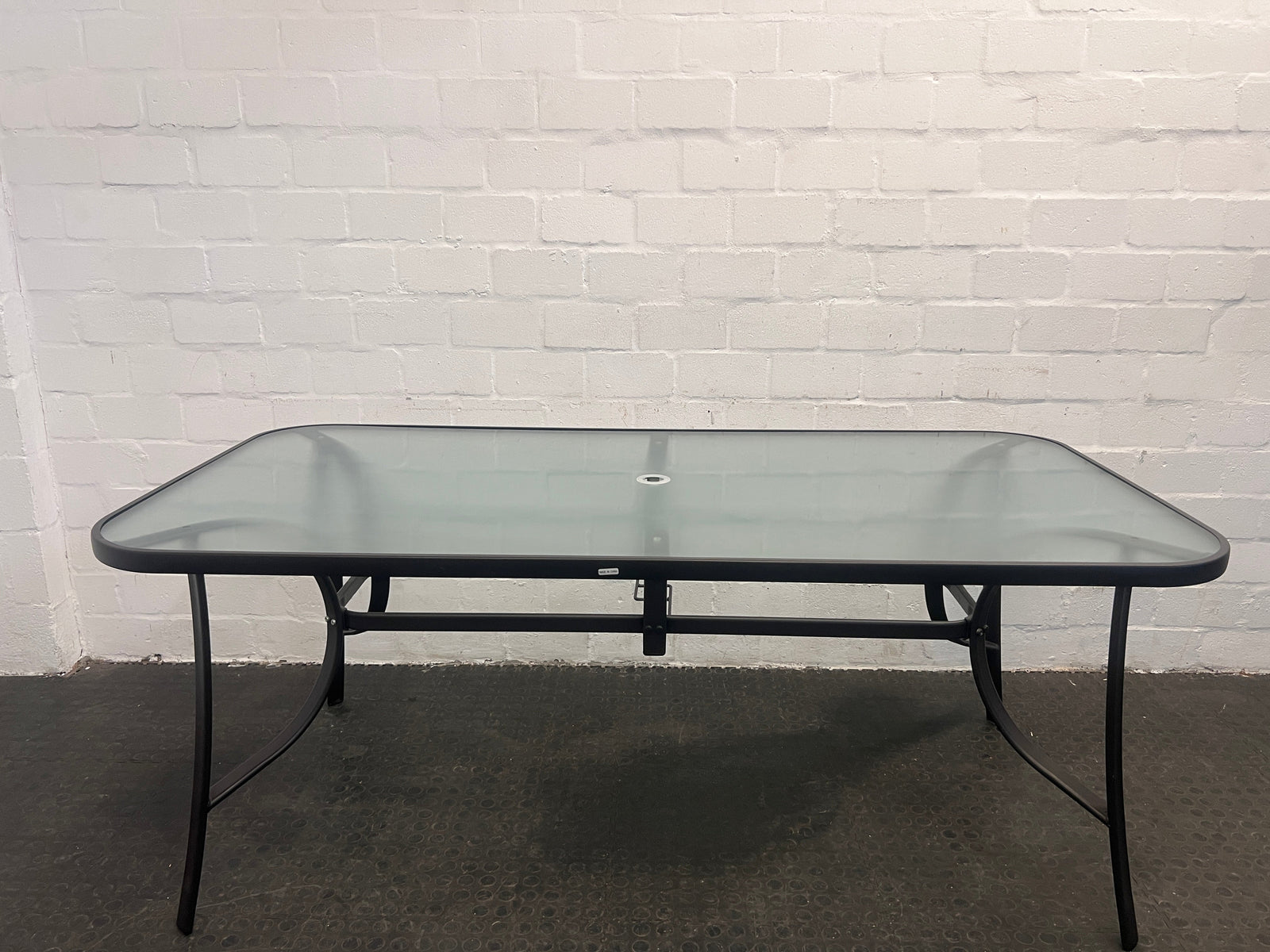 Glass Top Black Steel Framed Outdoor Table