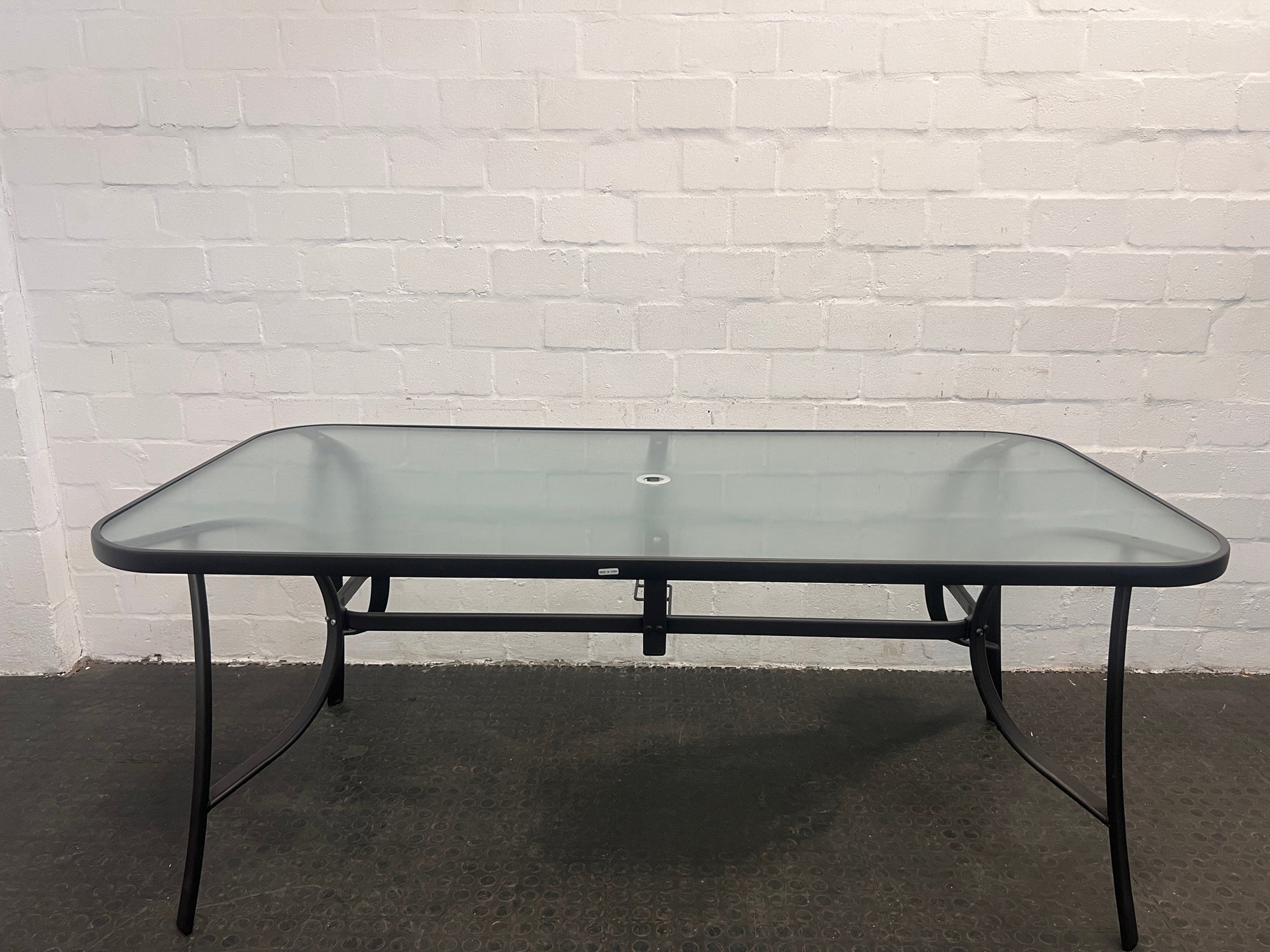 Glass Top Black Steel Framed Outdoor Table