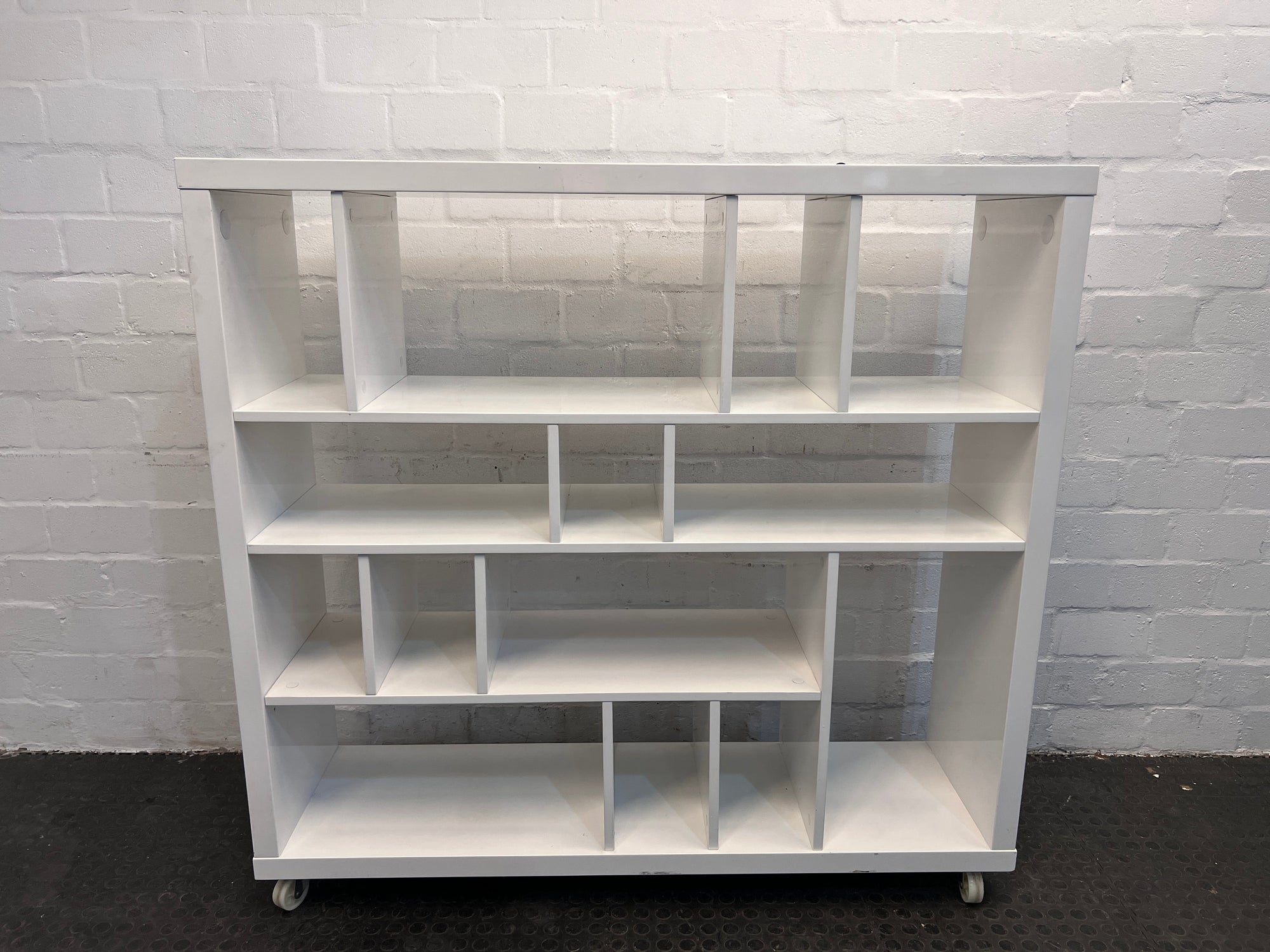 White Modular Bookshelf on Wheels