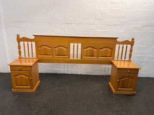 Natural Oak Queen Headboard with Two Beside Tables - REDUCED