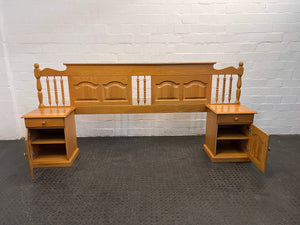 Natural Oak Queen Headboard with Two Beside Tables - REDUCED