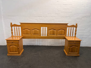 Natural Oak Queen Headboard with Two Beside Tables - REDUCED