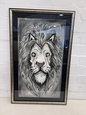 Black and White Lion Painting