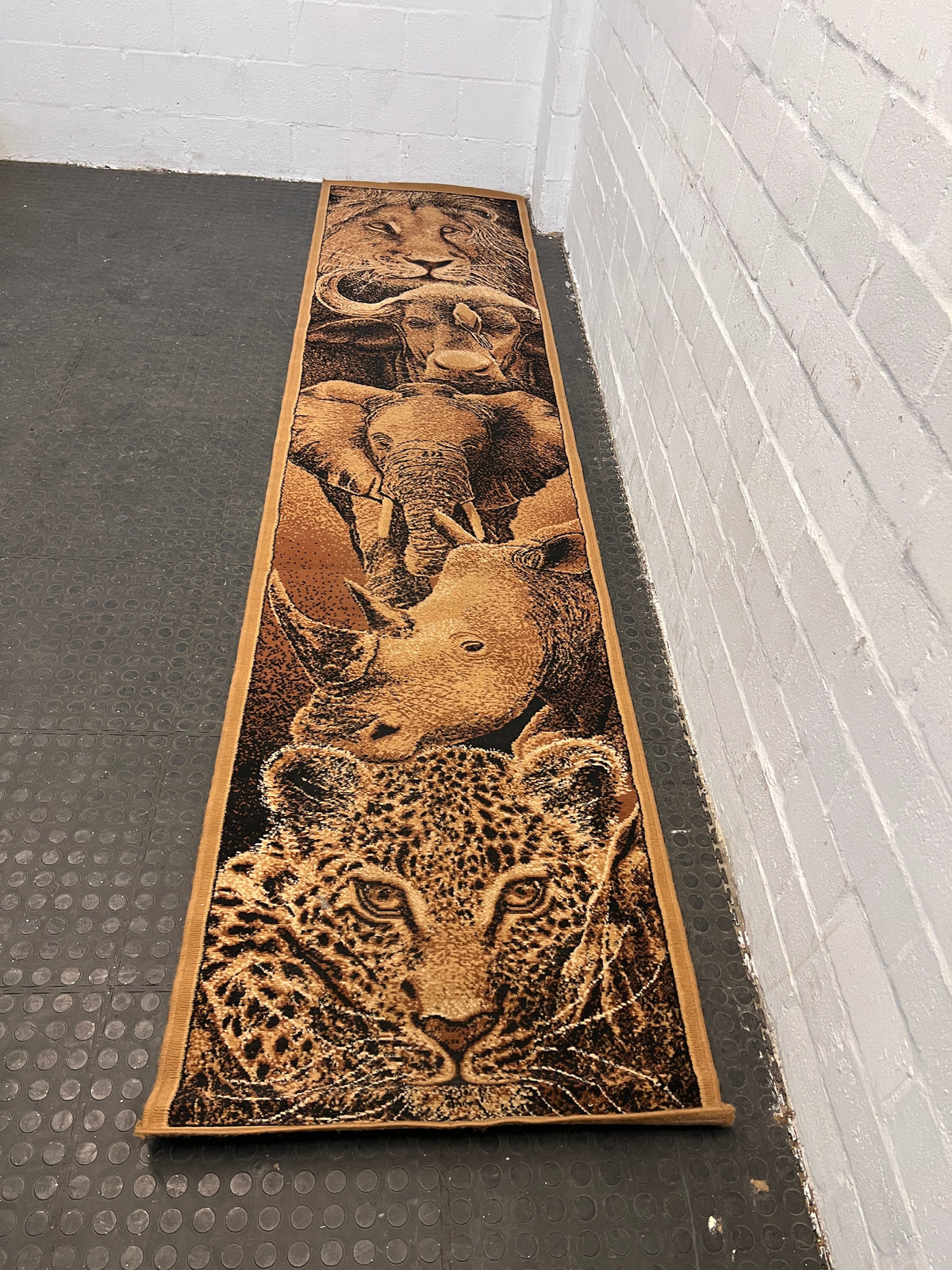 Brown Big Five Printed Passage Carpet - PRICE DROP