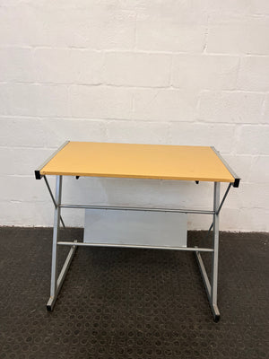 Light Wood Print Steel Frame Desk with Sliding Keyboard Tray