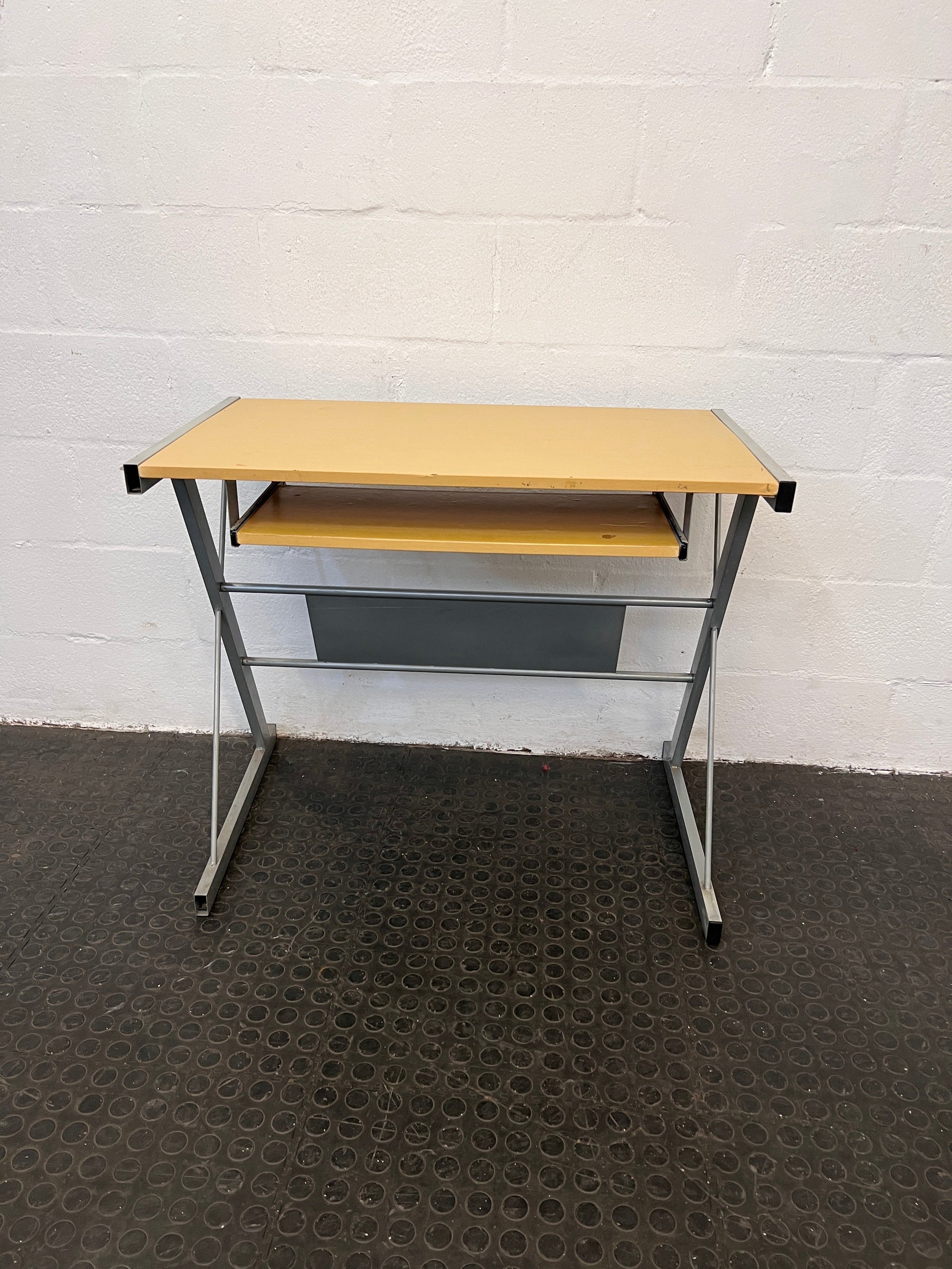 Light Wood Print Steel Frame Desk with Sliding Keyboard Tray