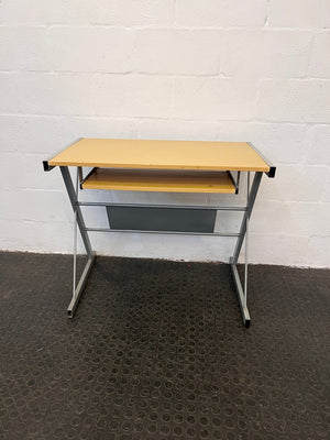 Light Wood Print Steel Frame Desk with Sliding Keyboard Tray