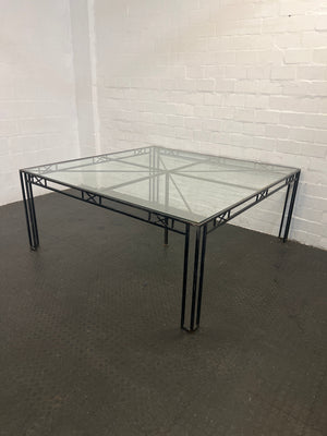 Eight Seater Glass Top Outdoor Table with Iron Frame