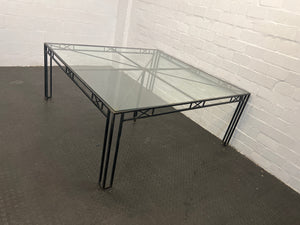 Eight Seater Glass Top Outdoor Table with Iron Frame