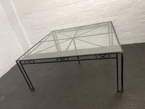 Eight Seater Glass Top Outdoor Table with Iron Frame