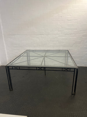 Eight Seater Glass Top Outdoor Table with Iron Frame