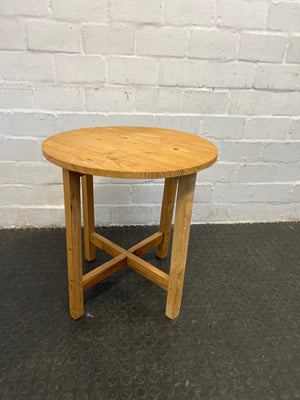 Round Wooden Side Table with Cross Base