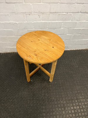 Round Wooden Side Table with Cross Base