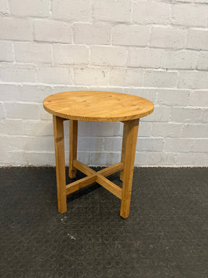 Round Wooden Side Table with Cross Base