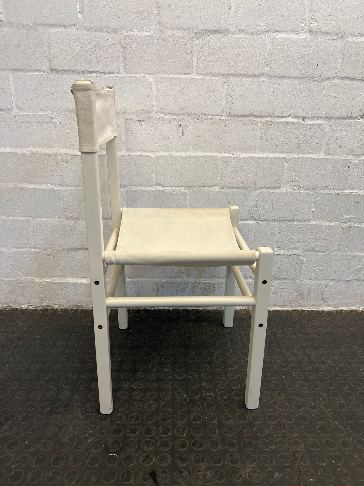 White Wooden Dining Chair with Fabric Seat and Backing - PRICE DROP