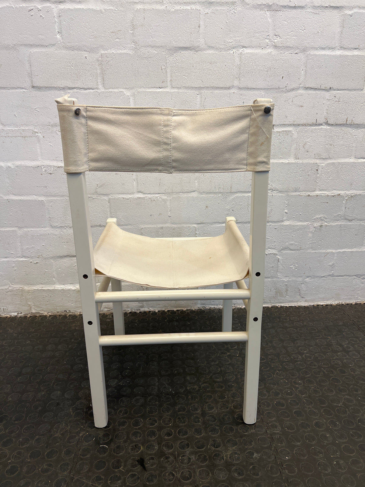 White Wooden Dining Chair with Fabric Seat and Backing - PRICE DROP