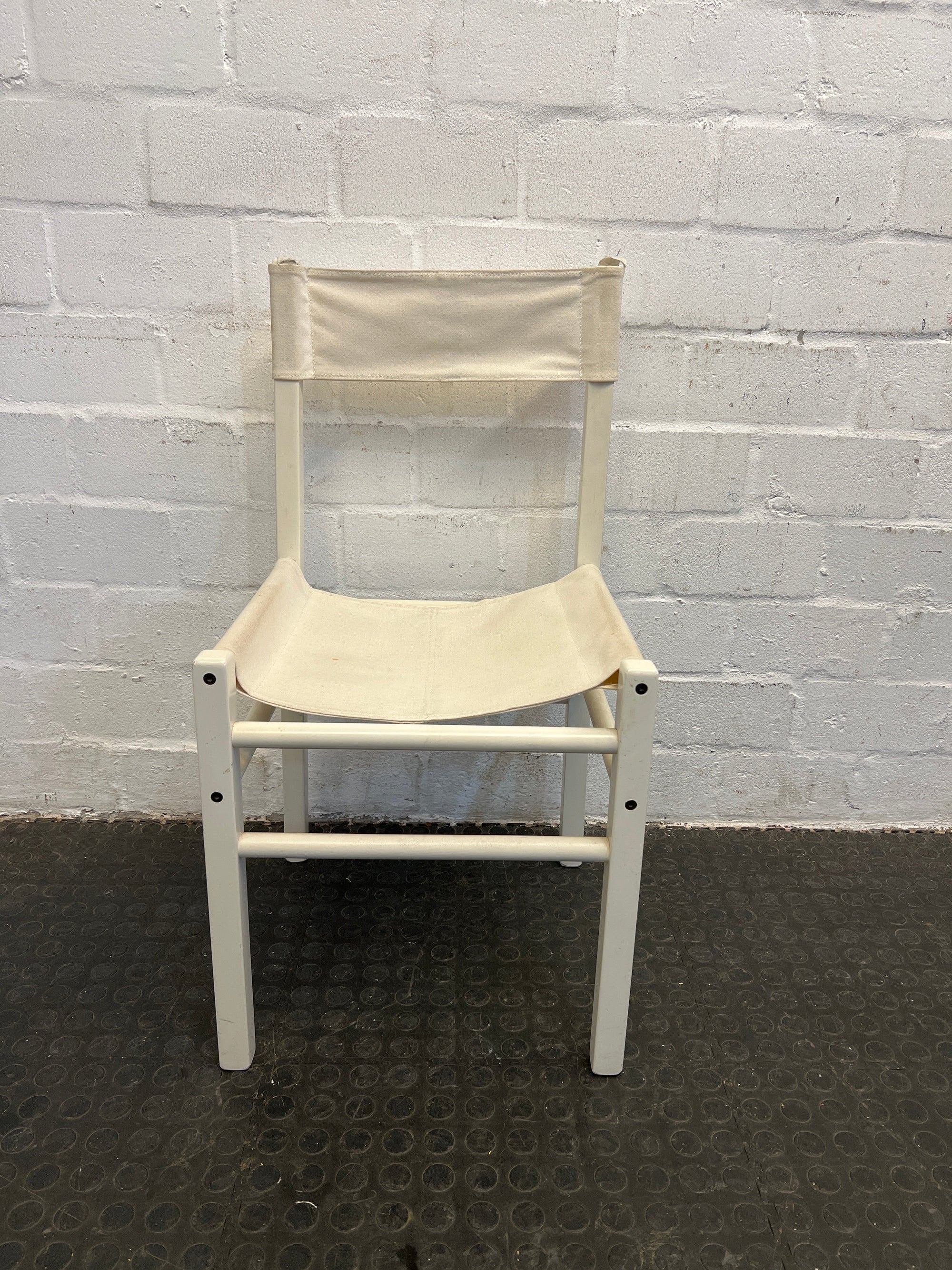 White Wooden Dining Chair with Fabric Seat and Backing