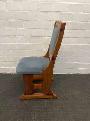 Blue Material Seat Dining Chair with Wooden Frame