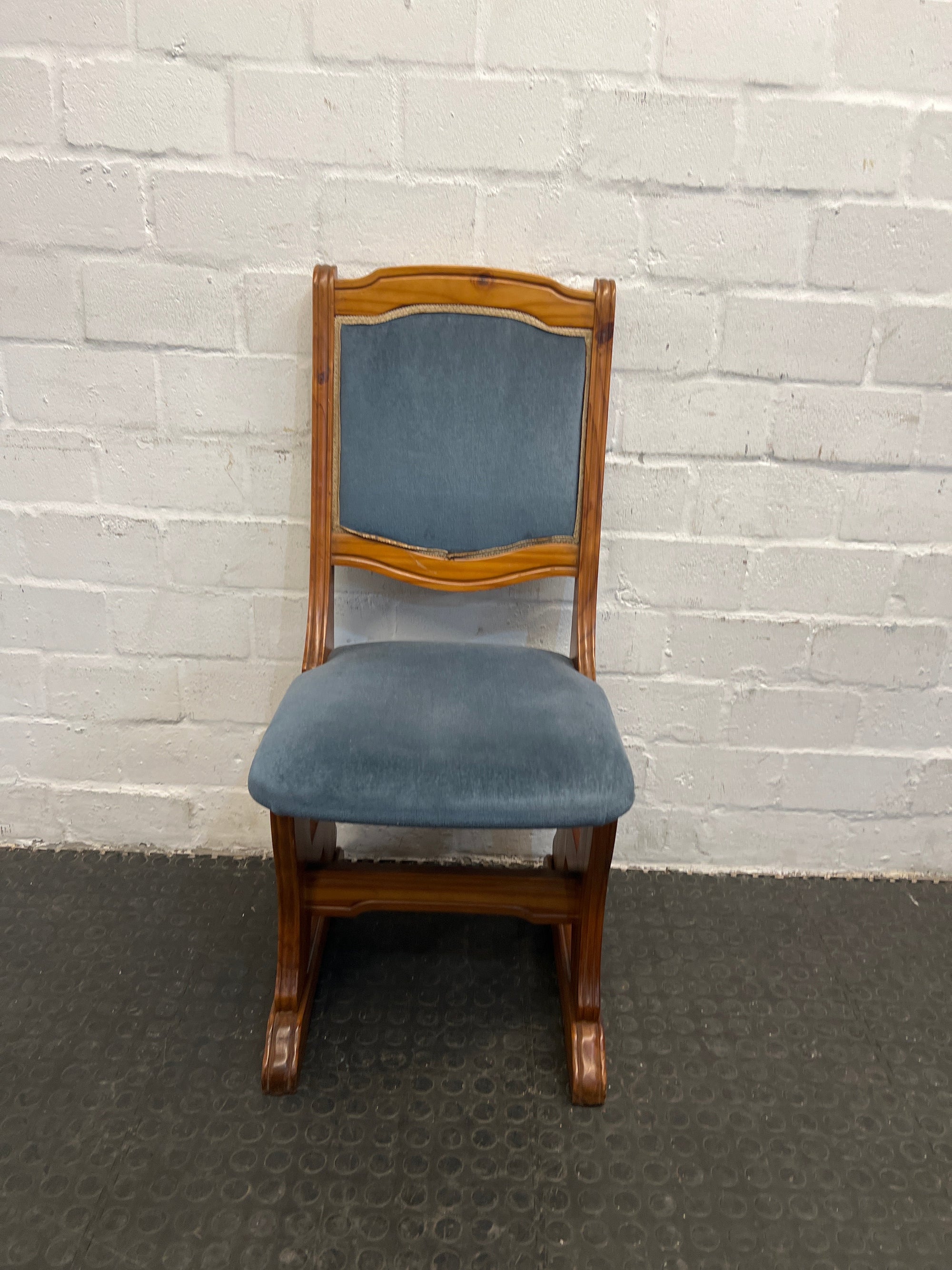 Blue Material Seat Dining Chair with Wooden Frame