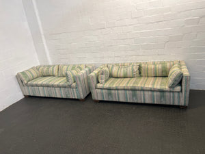 Green Striped Two Seater Couch - REDUCED